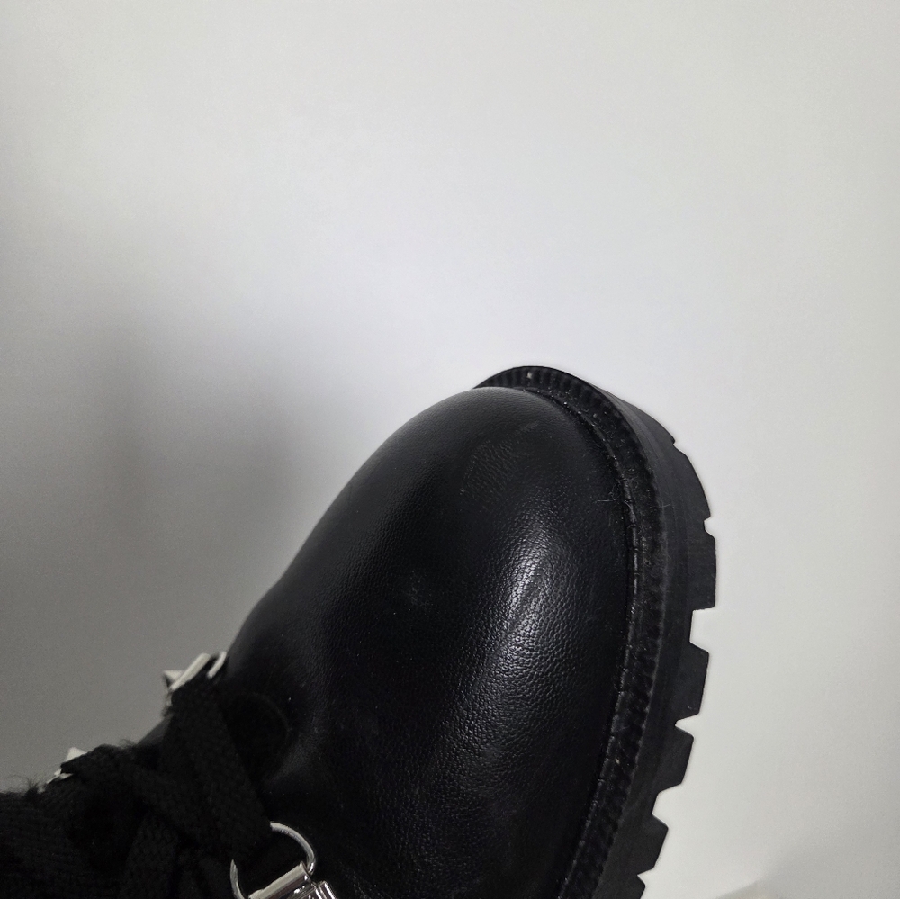 G By Guess Black Lace Up And Zip Stacked Heel Boots Studded Size 7.5 M - Picture 11 of 16